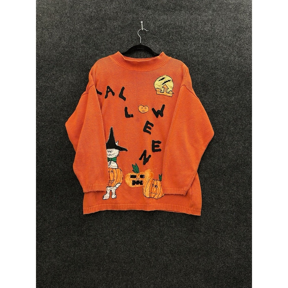Collen's Collectables Sweater Women's Large Orange Halloween Ramie Cotton Knit